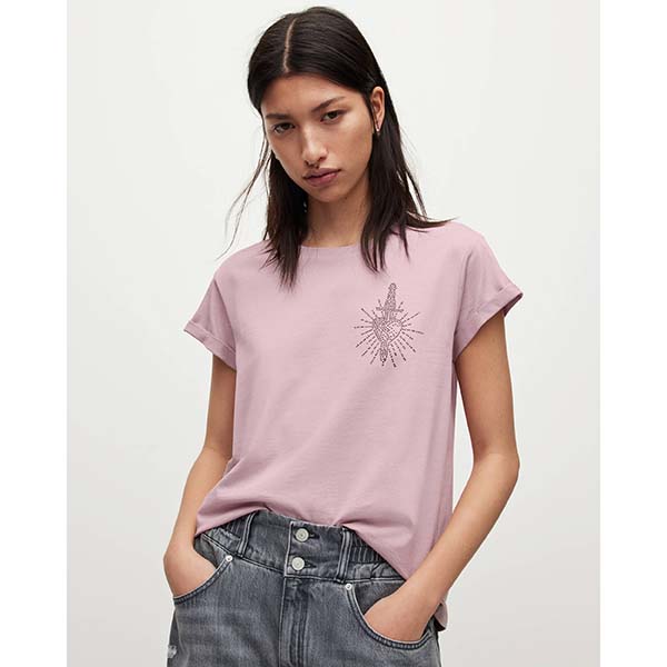 Allsaints Australia Womens Anna Hotfix Diamante T-Shirt Orchid Pink AU21-706